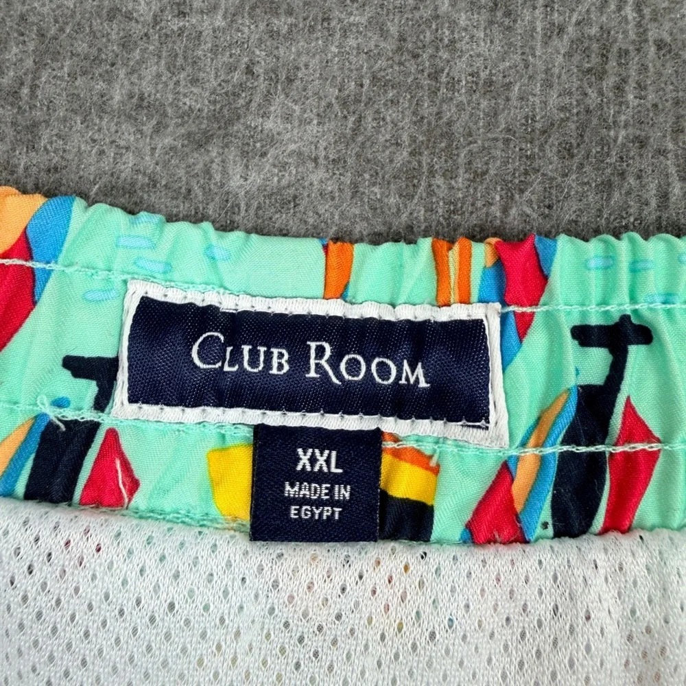 Club Room Swim Trunks Men's XXL Aqua Sailboat Print Drawstring Mesh Lined Shorts